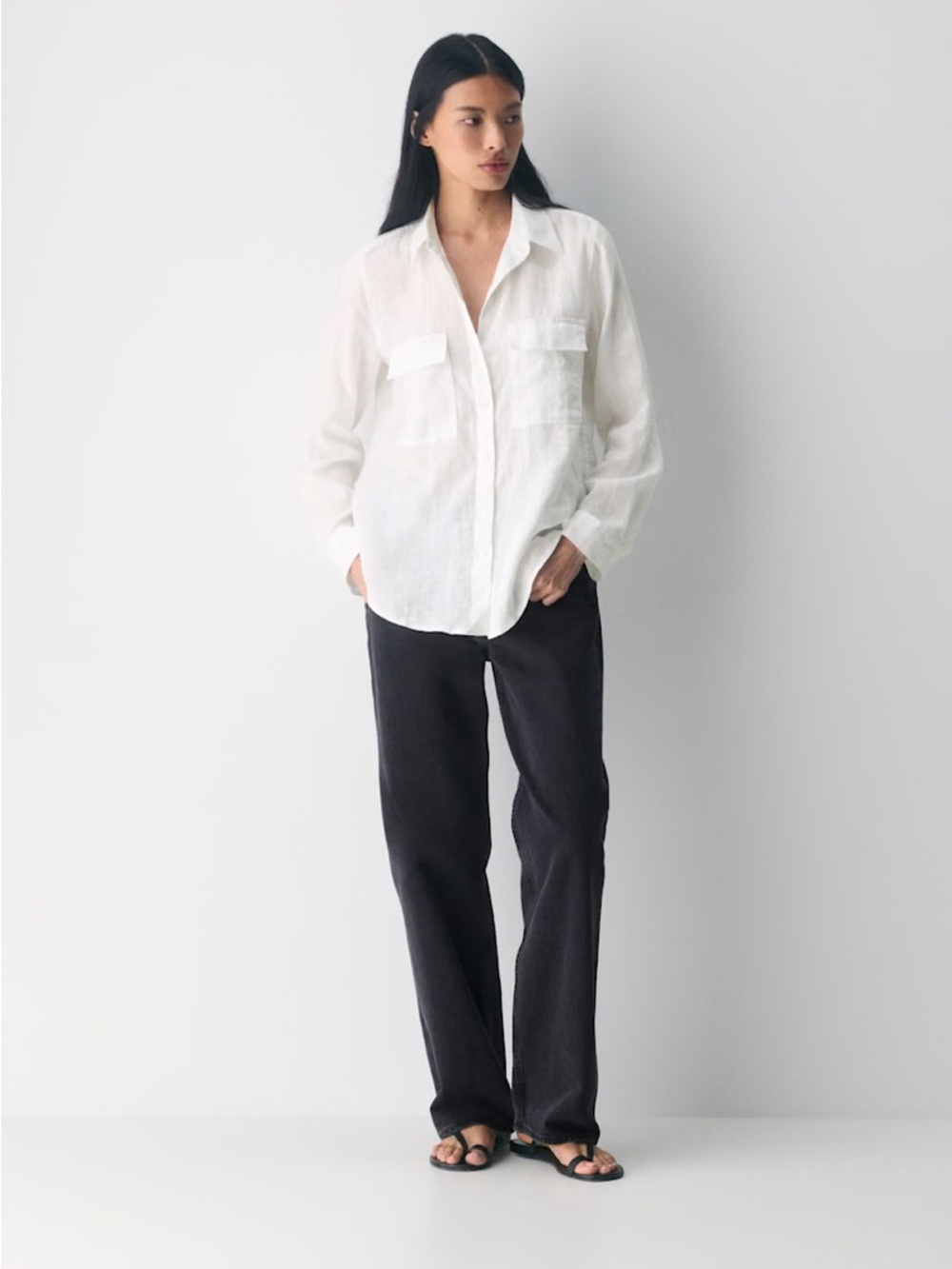 Babaton White Button-Up Linen Utility Shirt
